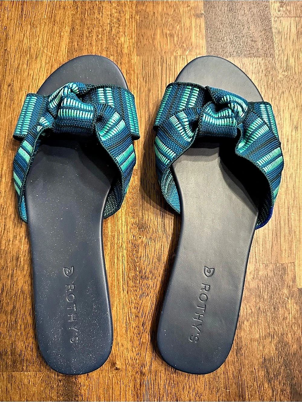 Rothy's The Knot Slide Sandal Blue & Green US 10